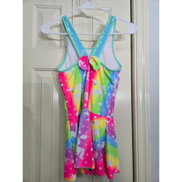 Rainbow Unicorn Print Girls One-Piece Swimsuit With Skirt 4XL - Picture 2 of 5